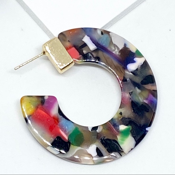 2/$15🎉 Colorful Mosaic Acrylic Resin C Shape Hoop Earrings D40 - Picture 2 of 7
